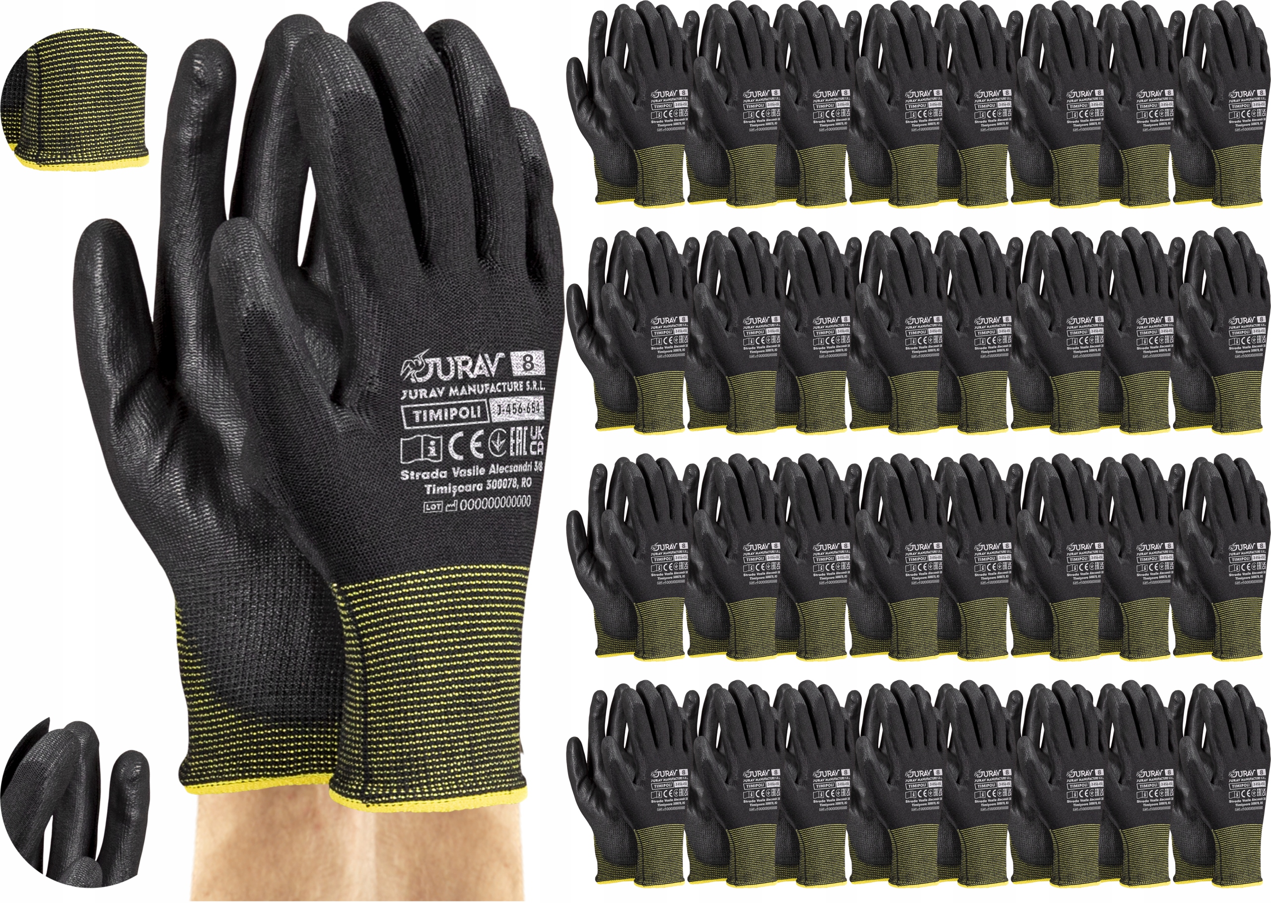Pracovní Rukavice J-timipoli Polyuretanové Se Stahovací Šňůrkou Odolné, Velikost 8 120 Párů
