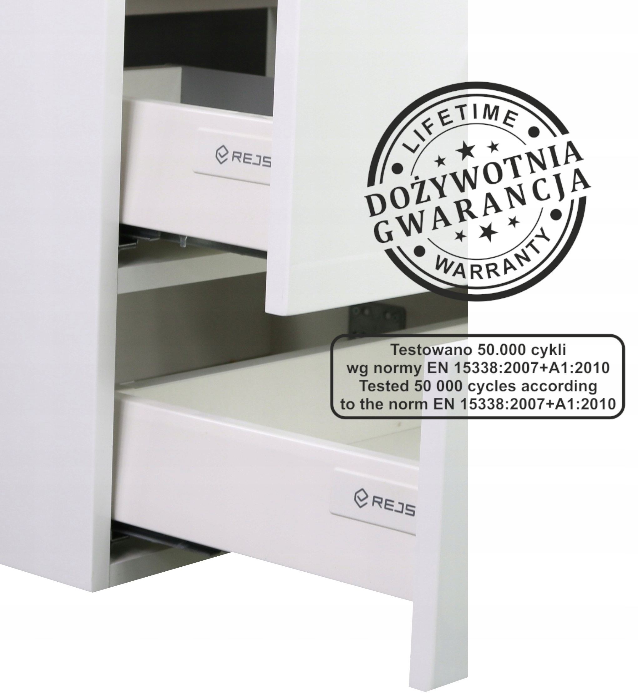 SZAFKA ŁAZIENKOWA MDF Z DREWNIANYM BLATEM | 160 CM | BIAŁY LAKIER Liczba szuflad 4