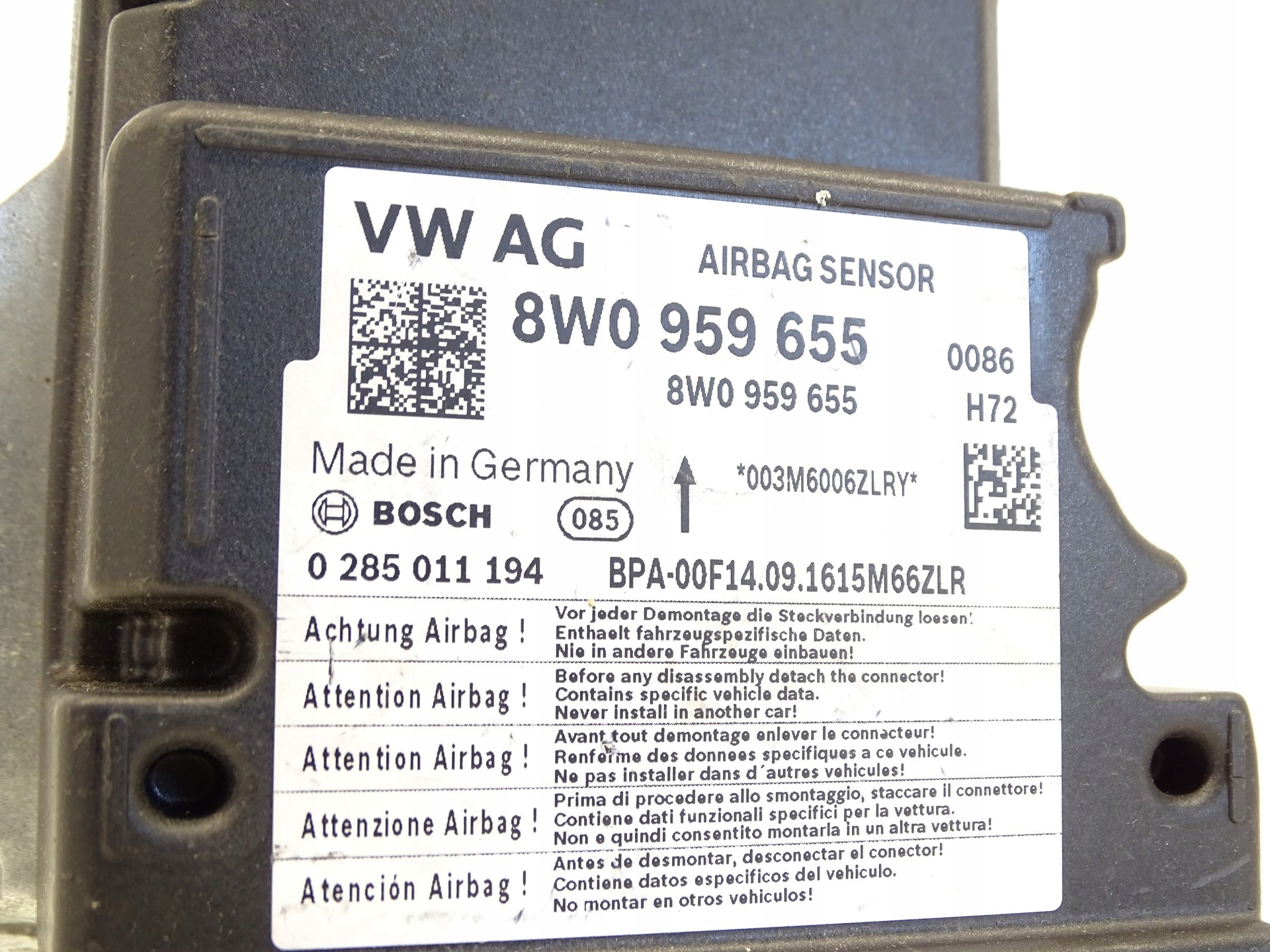 modulo Centralina SENSOR airbag airbag AUDI A4 B9 8W0959655