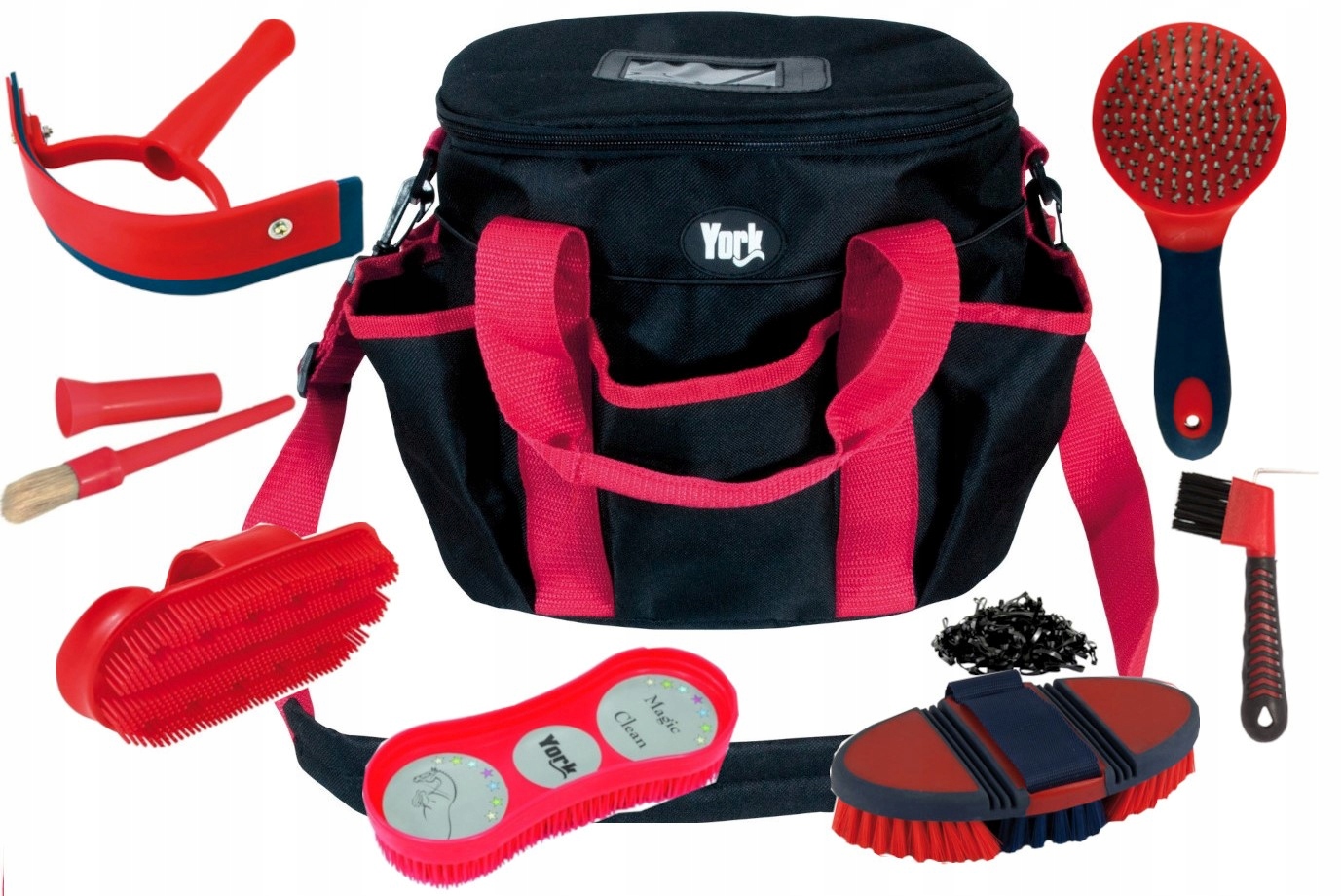 Zestaw szczotek dla konia z torbą do przechowywania czerwony pielęgnacja