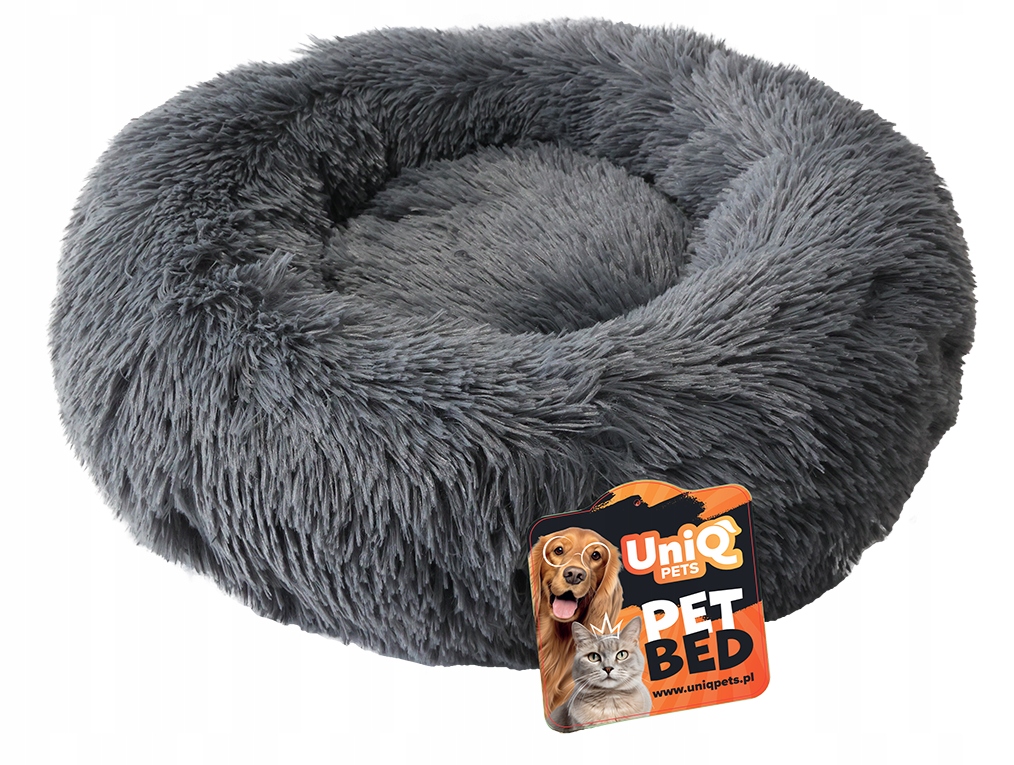 Levně Pelíšek plyšový pro psa kulatý XL tmavě šedý Donut Uniq Pets 80x80cm