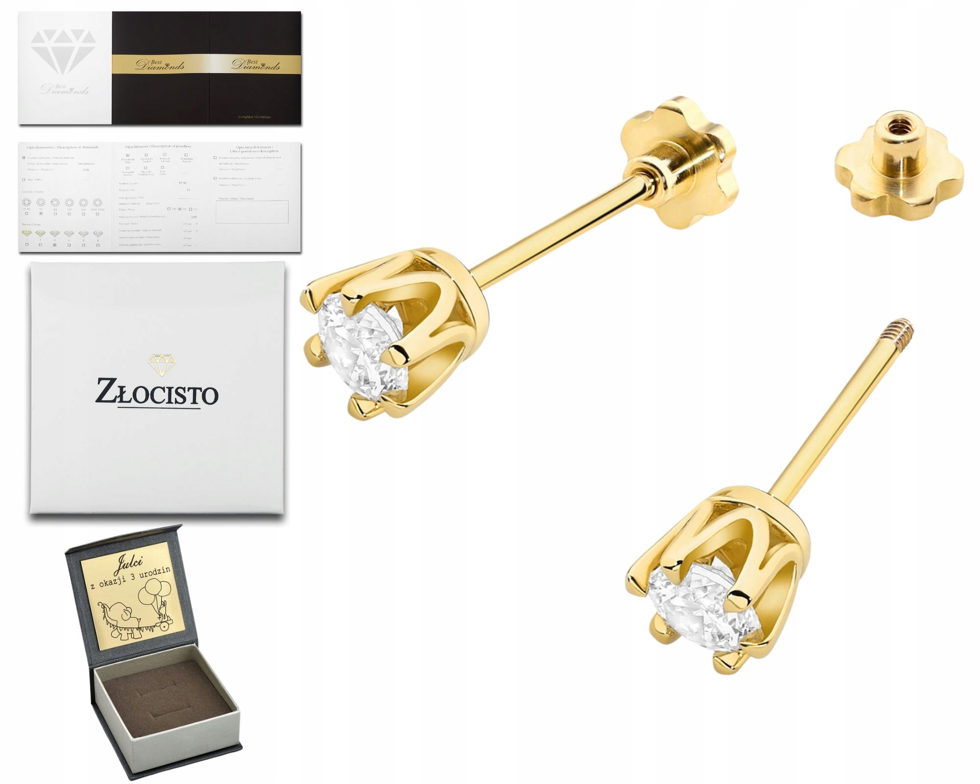 Zlaté Náušnice Šroubovací Tyčinka S Diamantem 0,60CT Zlato 585 Dárek Gravírování