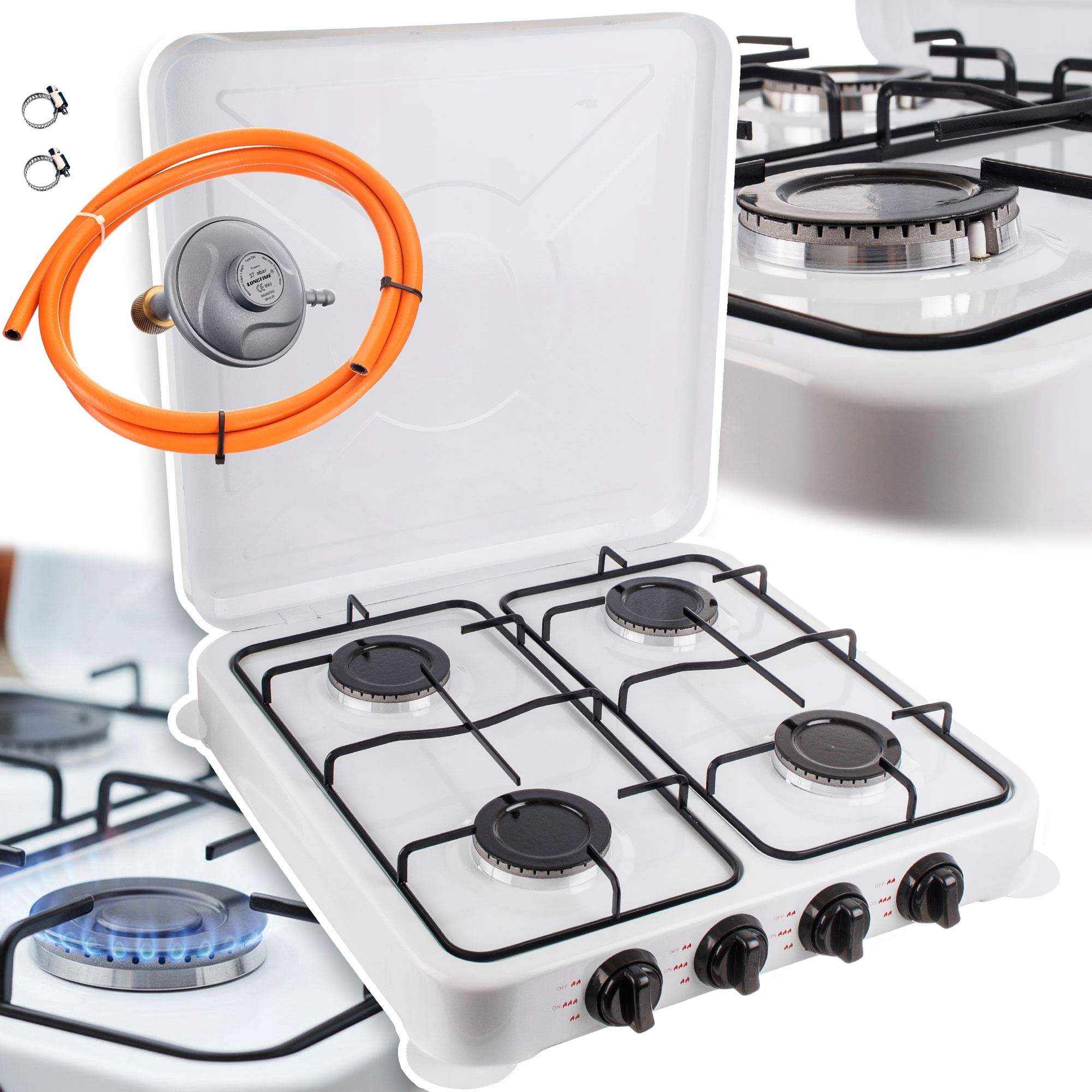 Přenosný plynový vařič Piezo Turistický 4 hořáky 8,8 kW redukce 3/8"