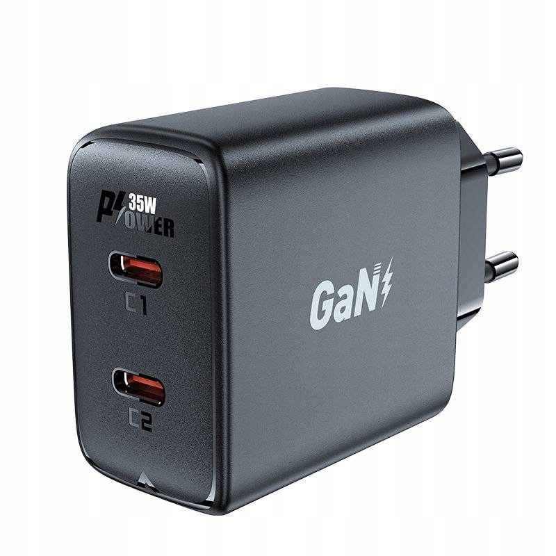Szybka ładowarka sieciowa GaN 35W Pd 2x Usb C Acefast A49 czarna