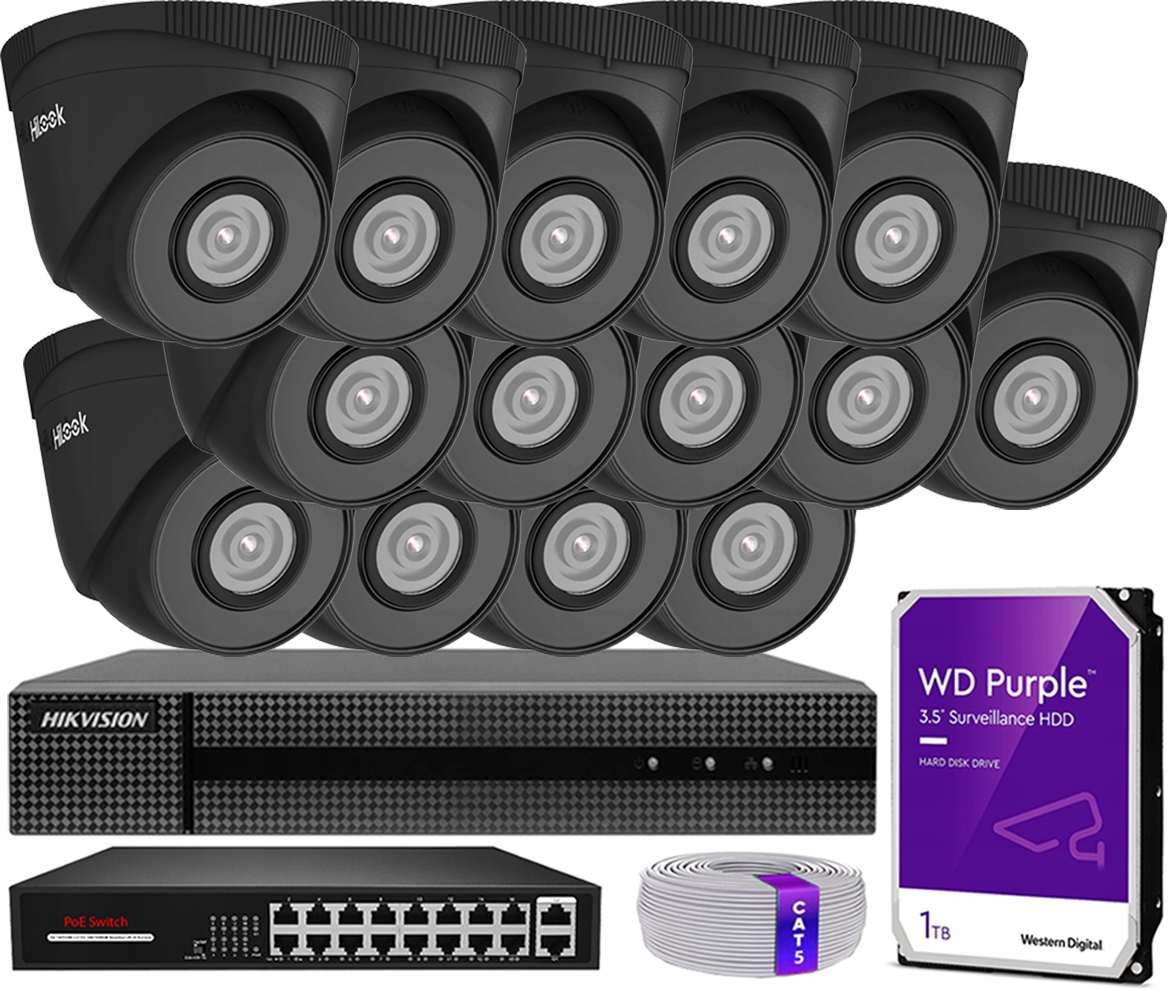 Ip monitorování Sada 14 kamer 5Mpx Den/Noc IR30m Záznamník 1TB Detekce