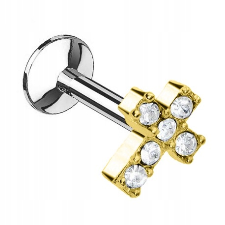 Labret - krzyżyk z kryształkami 1,2/6 złoty