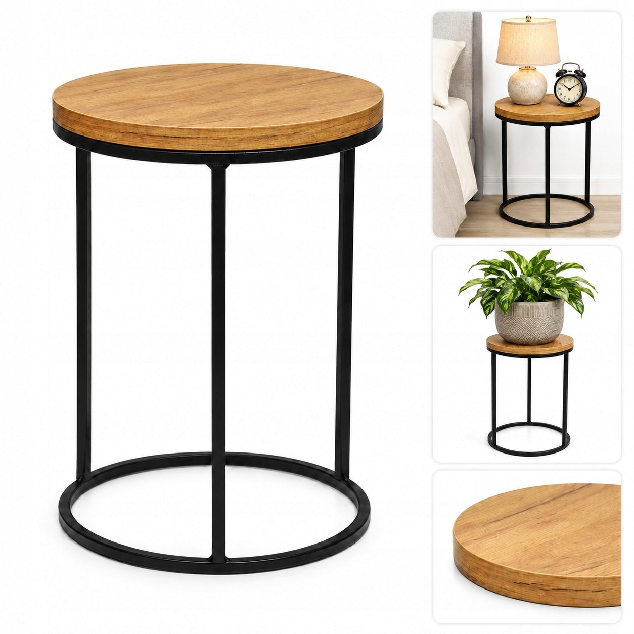 Držák Na Květináč kulatý stojící s deskou dub craft kovový stojan na květiny 40 cm