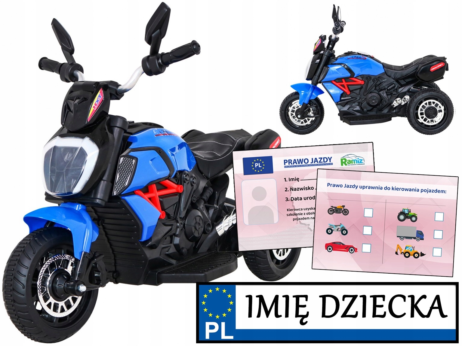 stabilny motorek na akumulator dla dzieci Fast Tourist z melodyjkami