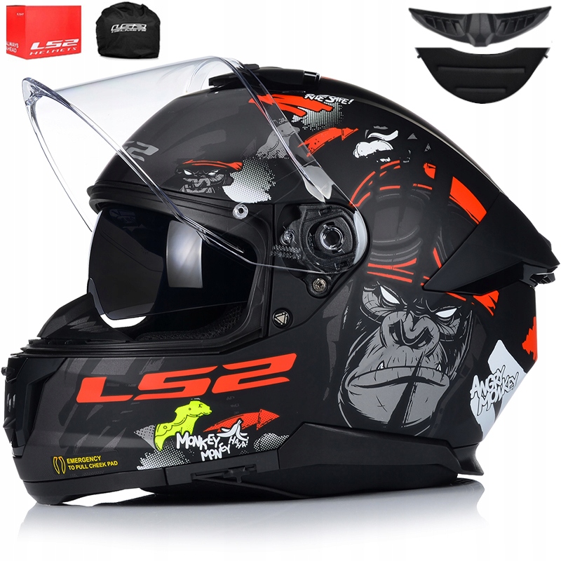 Motocyklová prilba LS2 FF808 Stream II Angry Monkey veľkosť XXL čierno-červená