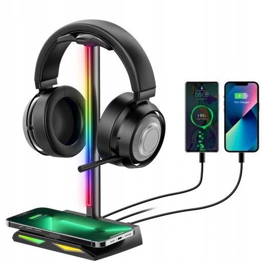 Stojan Na Sluchátka Feegar Hold Osvětlení Rgb Hub 3x Usb Typ-C Indukce