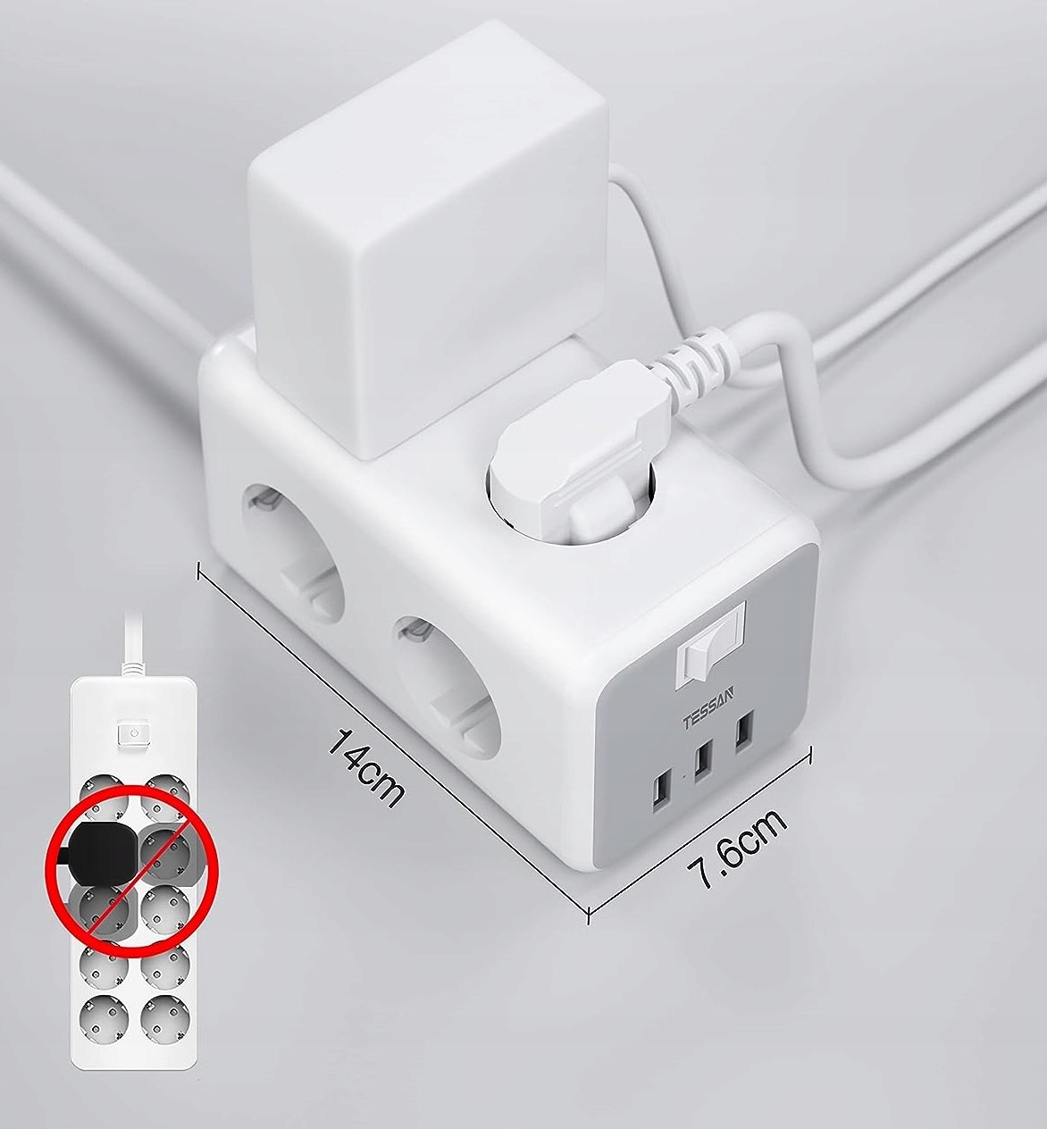 LISTWA PRZEPIĘCIOWA ZASILAJĄCA OCHRONNA 6 GNIAZDEK ! + 3 PORTY USB JAKOŚĆ ! Długość przewodu 2 m