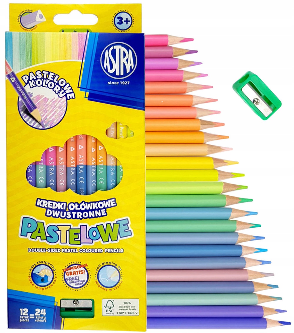 

Kredki Dwustronne Astra 12 szt 24 Pastelowe