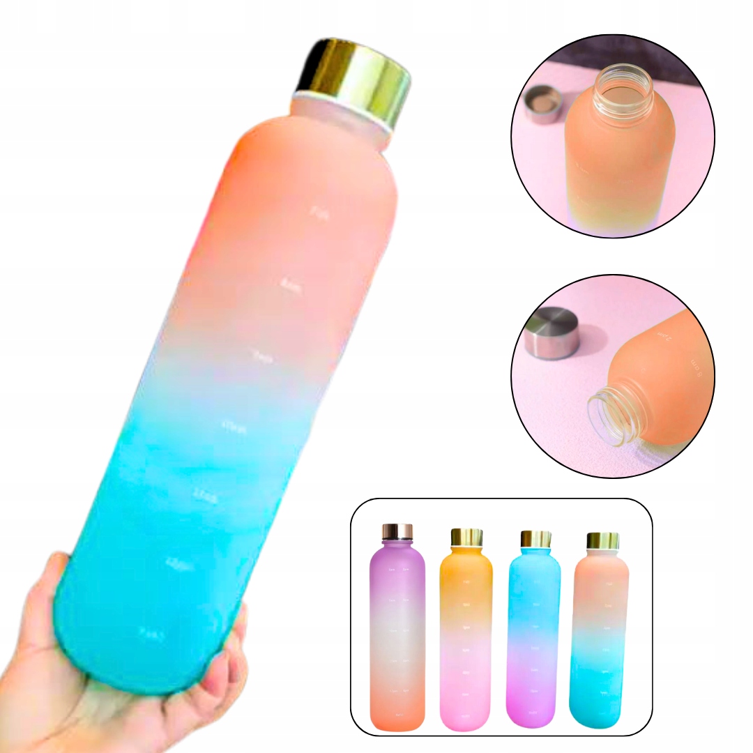 BUTELKA NA WODĘ BIDON SPORTOWY Z MIARKĄ Z PODZIAŁKĄ NA SIŁOWNIE FITNESS 1L