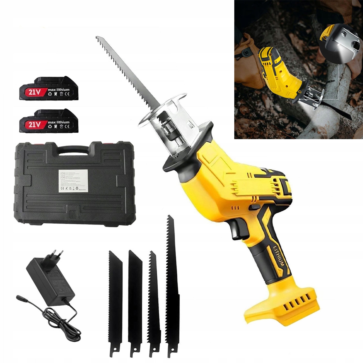 Pila Ocaska Bezdrátová Výkonná 21V 2000MAH Se 4 Čepelemi Led Světlo