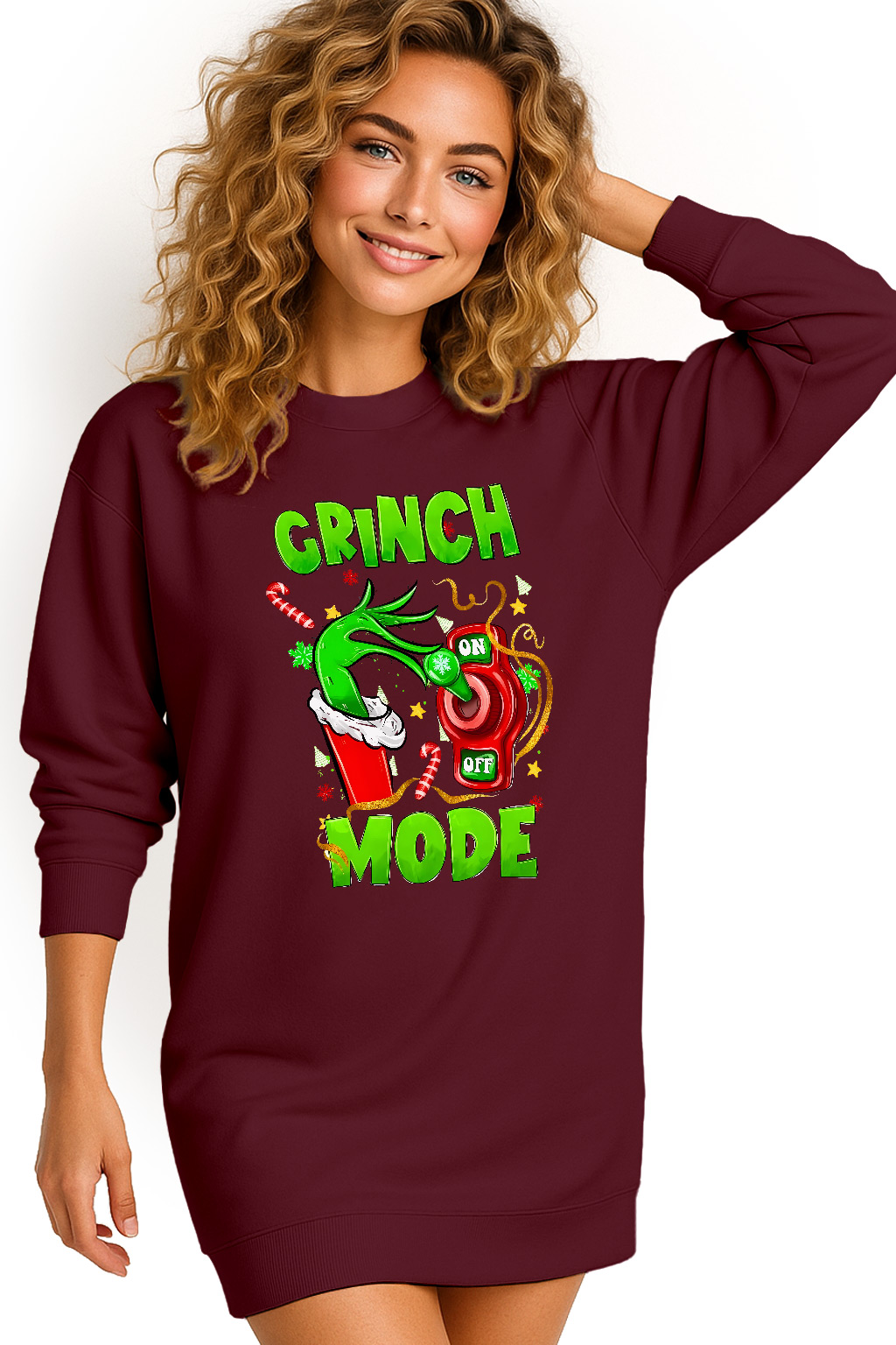 Mikina Vánoční Oversize Šaty Grinch Mode On Dárek Vánoce L
