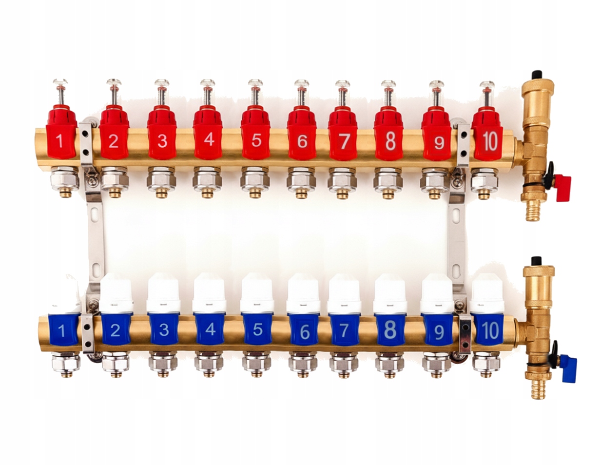 Rozdzielacz mosiężny 10 obwodów z adapterami PEX16