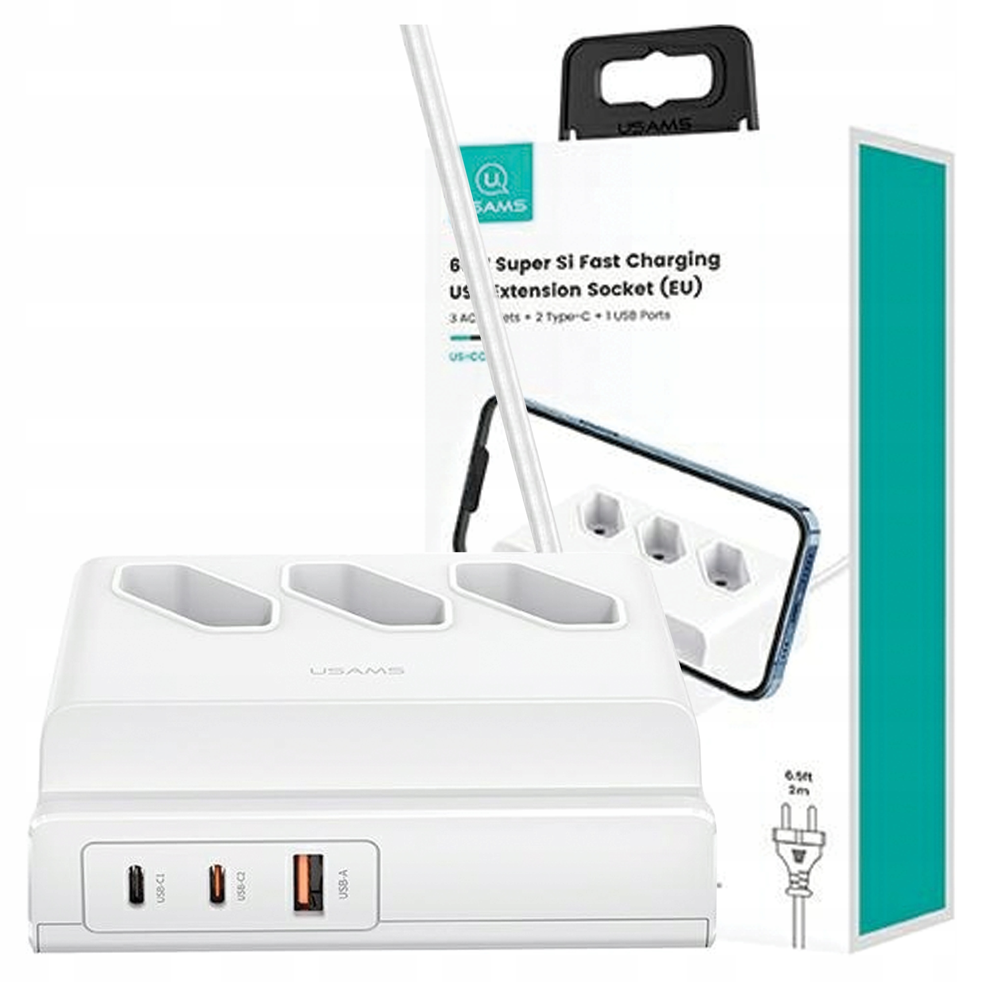 Usams Zásuvková Lišta 65W Pro Telefony A Notebooky Usb Extension Socket Eu