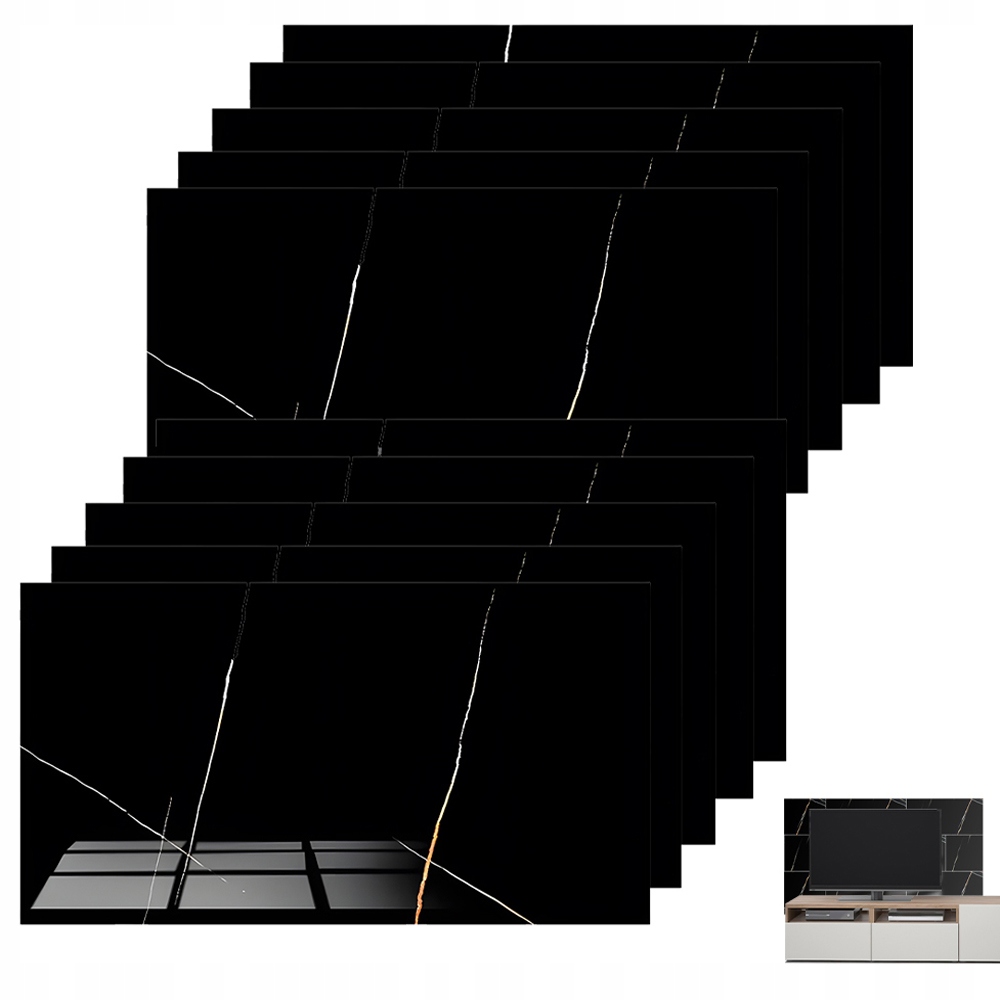 PANEL SAMOPRZYLEPNY PCV MARMUR CZARNA NAKLEJKI ŚCIENNEJ 60x30cm 10SZTUK
