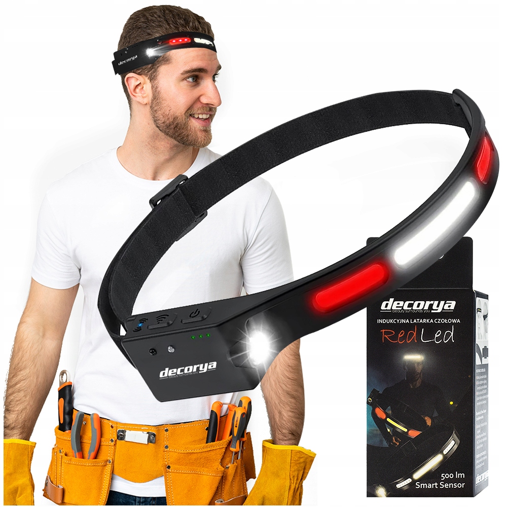 LATARKA CZOŁOWA DIODA LED SOS WODOODPORNA Z CZUJKĄ