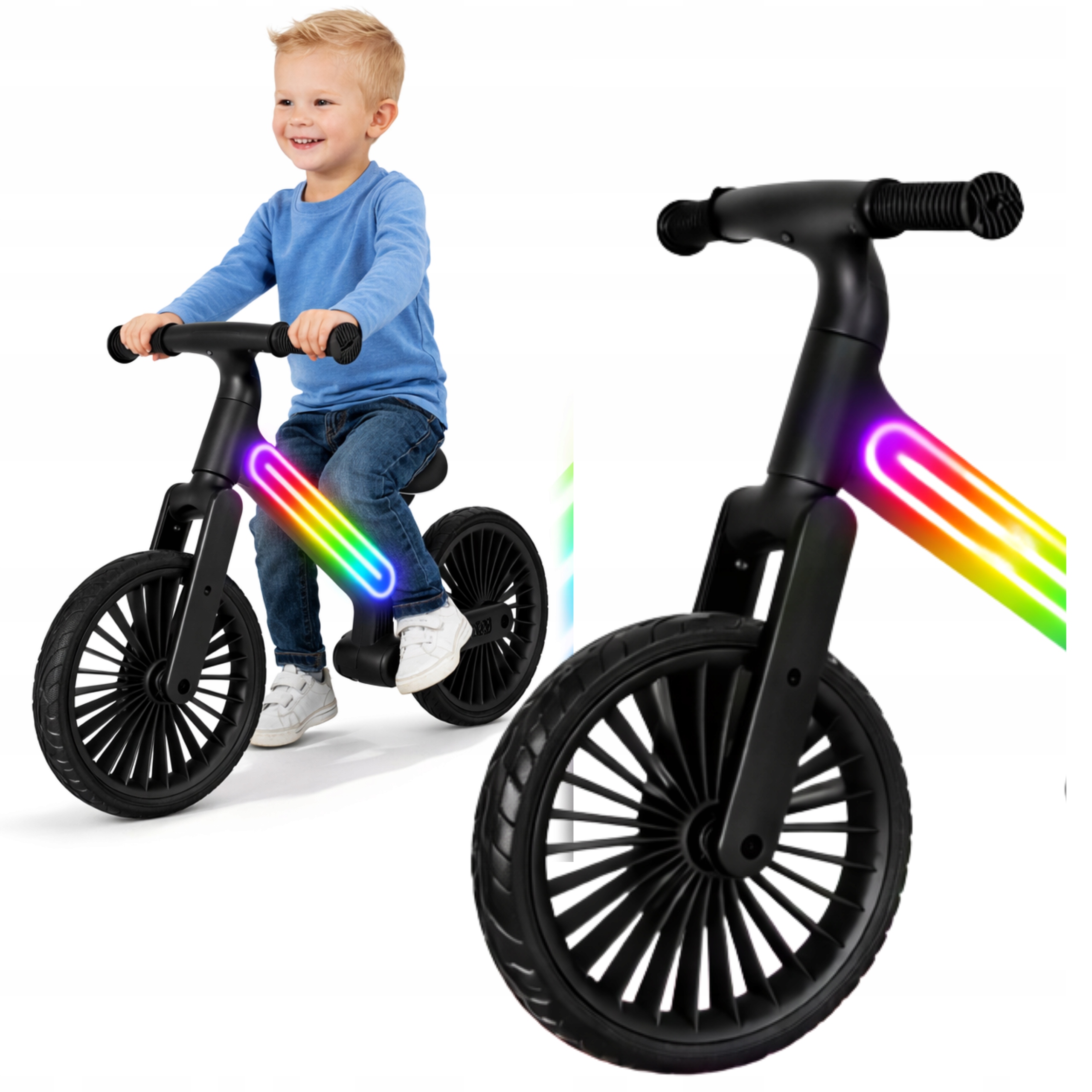 Rowerek Biegowy Dziecięcy 12” Led Lekki Regulowane Siedzisko 2+