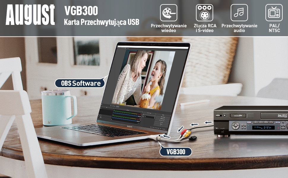 August VGB300 Video Grabber USB zgrywaj VHS na PC EAN (GTIN) 5053047009197