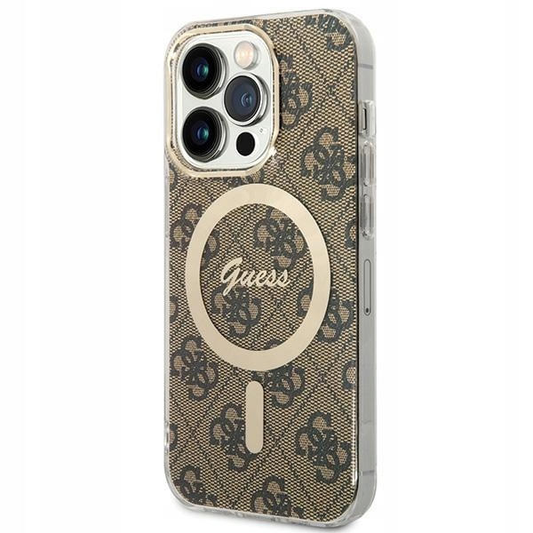Pouzdro Pro Iphone 15 Pro Guess Hardcase Magsafe Hnědé