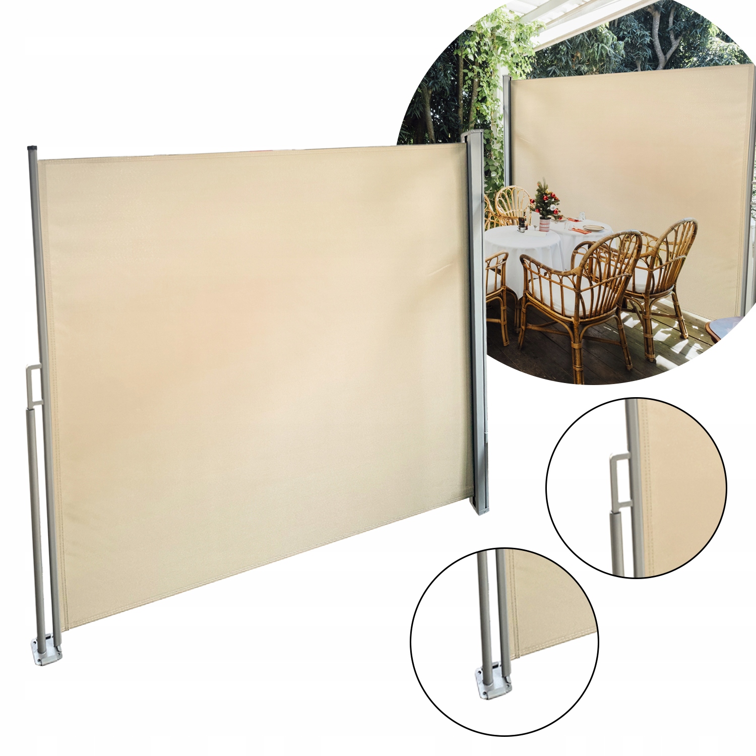 Markiza Boczna osłona na taras 300x200cm wysuwana Beżowa balkonowa roleta