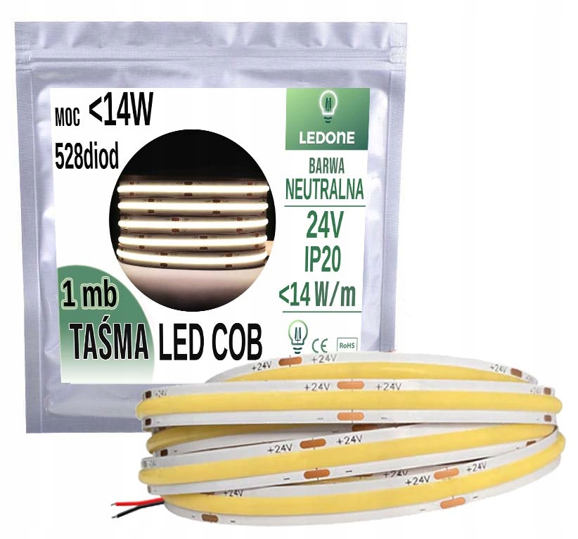 

Taśma Led Cob 24V 528 diod 14W na 1m Neutralna Pro