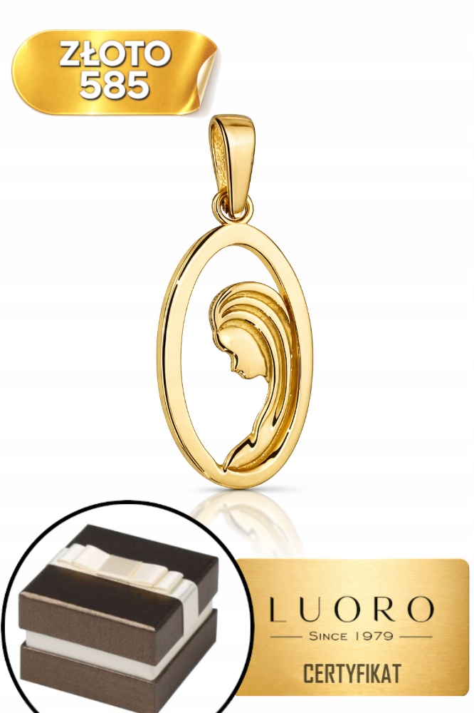 Zlatý Medailon 585 14K Oválný S Božskou Matkou 20,5 MM Žluté Zlato