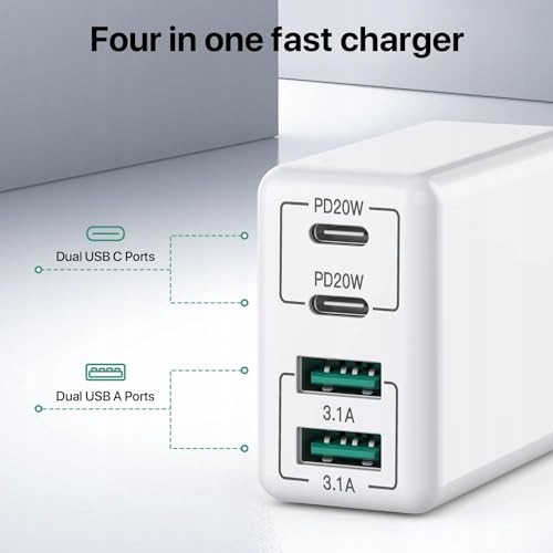 Ładowarka USB C, 40 W, 4 porty USB C, blok szybkiego ładowania — miniatura 3