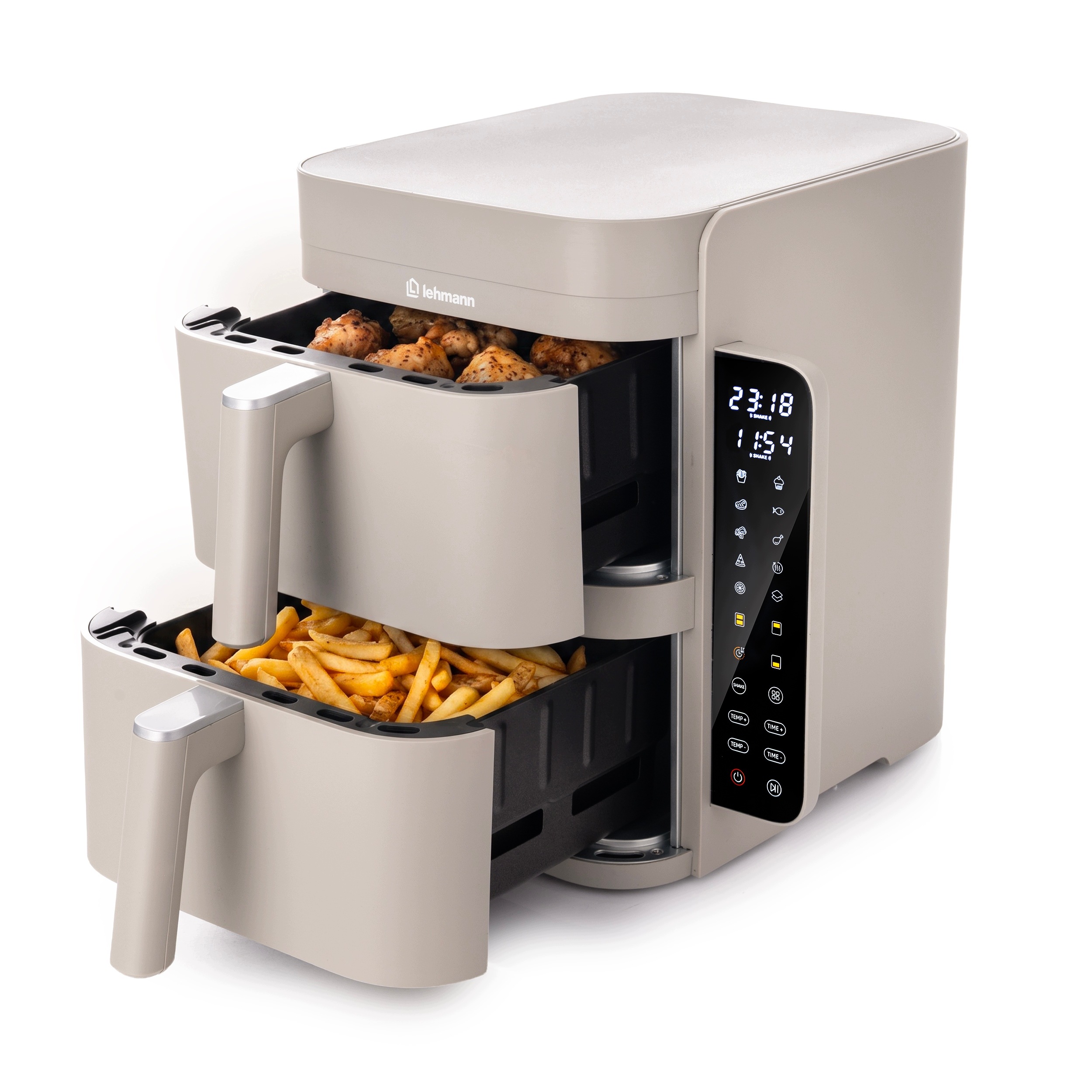 Fritéza Air Fryer Beztuková Dvoukomorová 2800 W 12 L, Výkonná, Lehmann