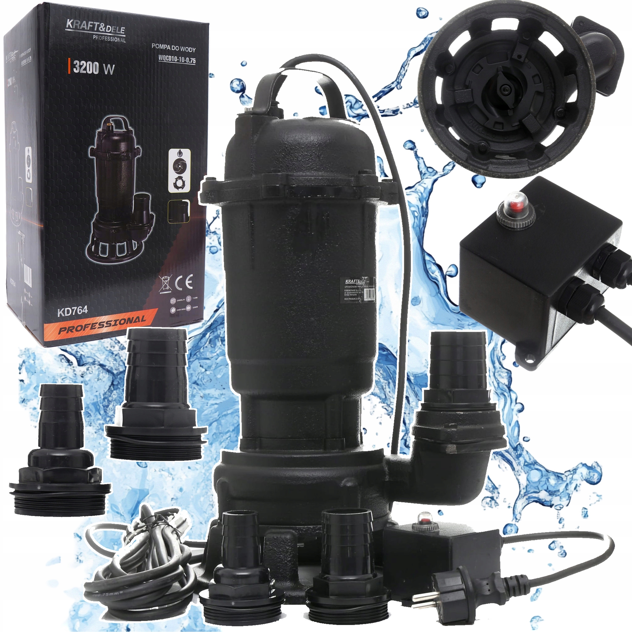 Ponorná Pumpa Na Vodu S Drvičom 3200 W Redukcia 1/2 1", 2" 25000 l/h