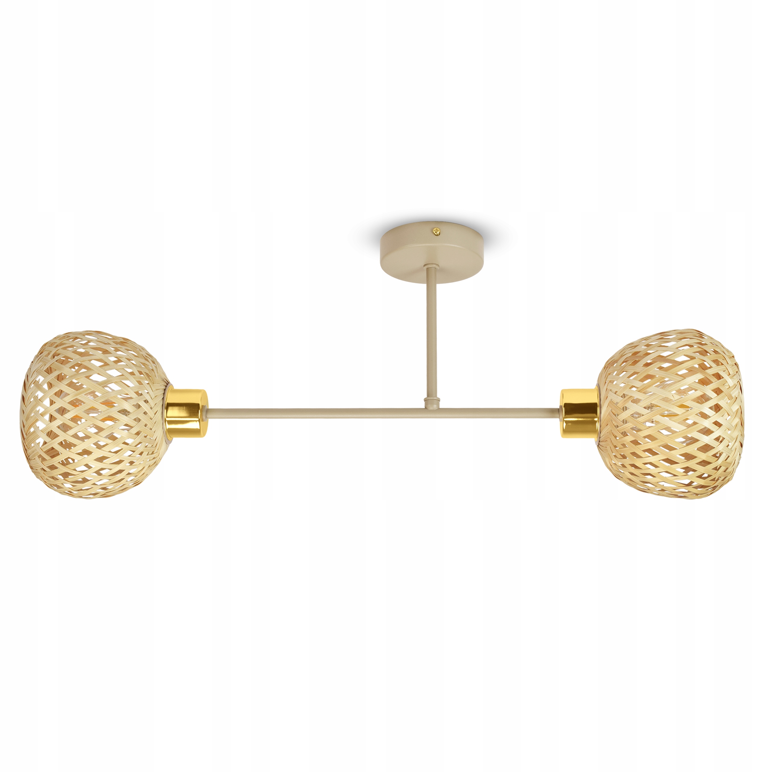 Závěsné stropní svítidlo dvojitá béžová zlatá E27 Led japandi bambusové koule