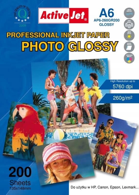 Fotografický papír lesklý ActiveJet 10 x 15 cm 260 g/m2 200 ks