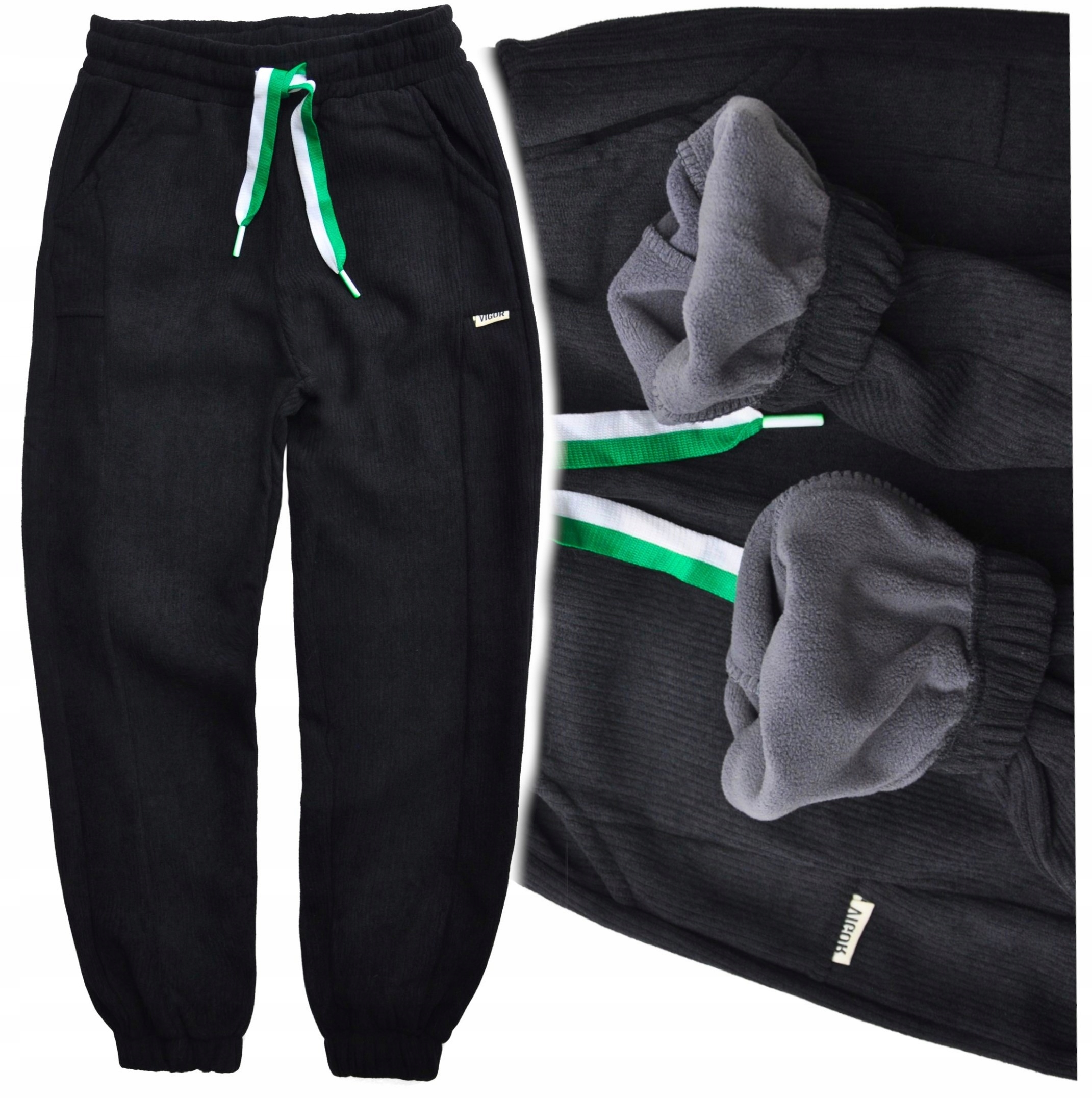 Vigor Spodnie dresowe Grube czarne joggery Dresy ocieplane polarem r 146