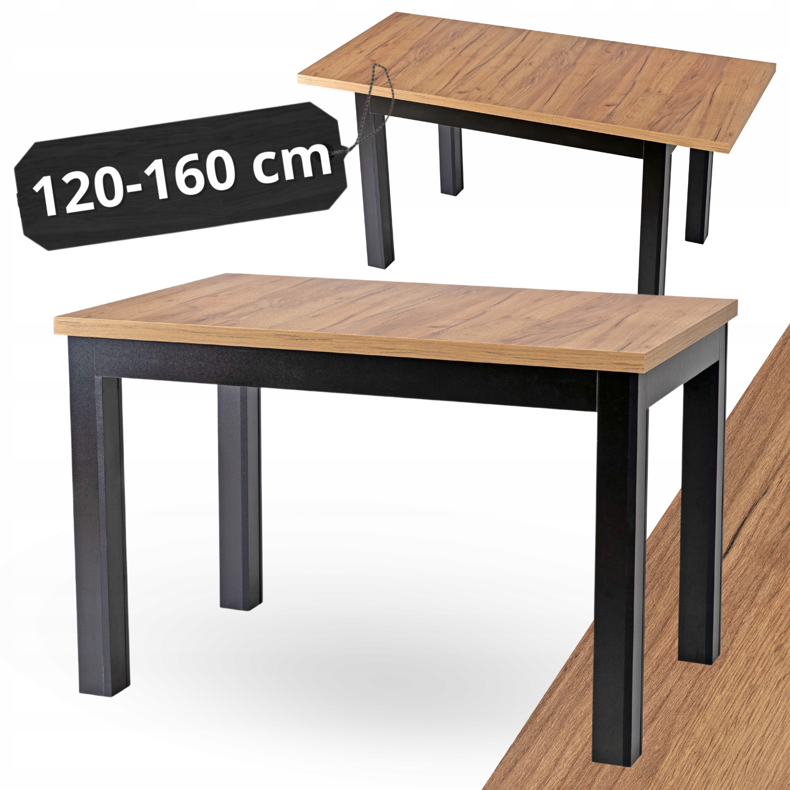 Jídelní stůl Černý dub Craft rozkládací do kuchyně obývacího pokoje Skubi 120/160