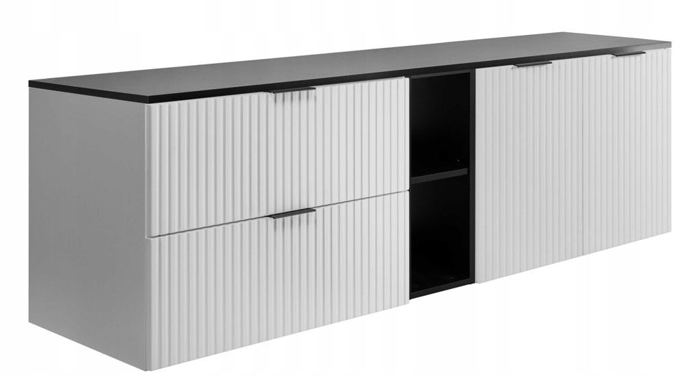 Černá koupelnová sada pod umyvadlo Závěsná 160 Rýhovaná čela Mdf Deska