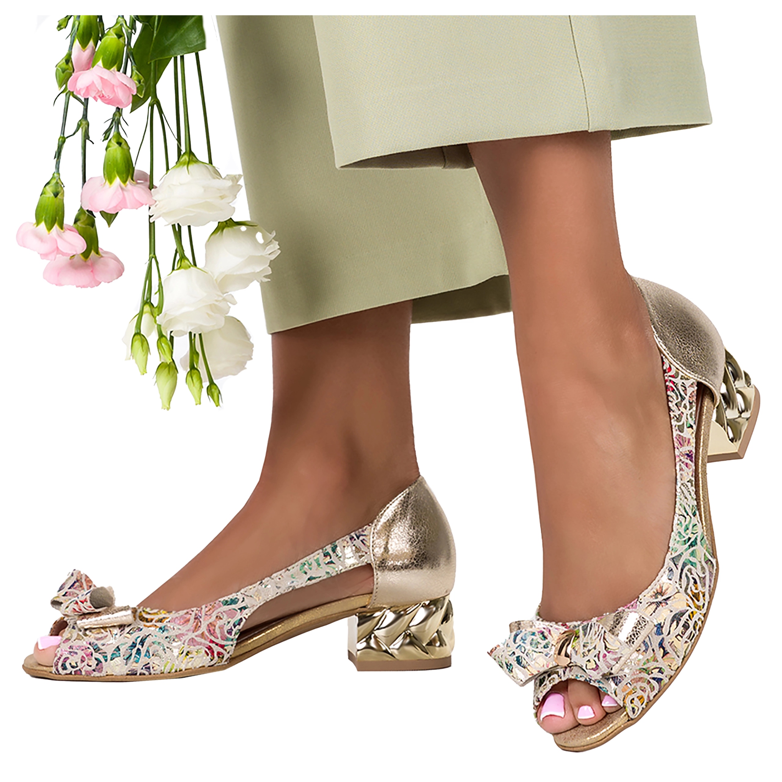 Dámské kožené elegantní lodičky na nízkém podpatku, Polský Výrobek, velikost 37