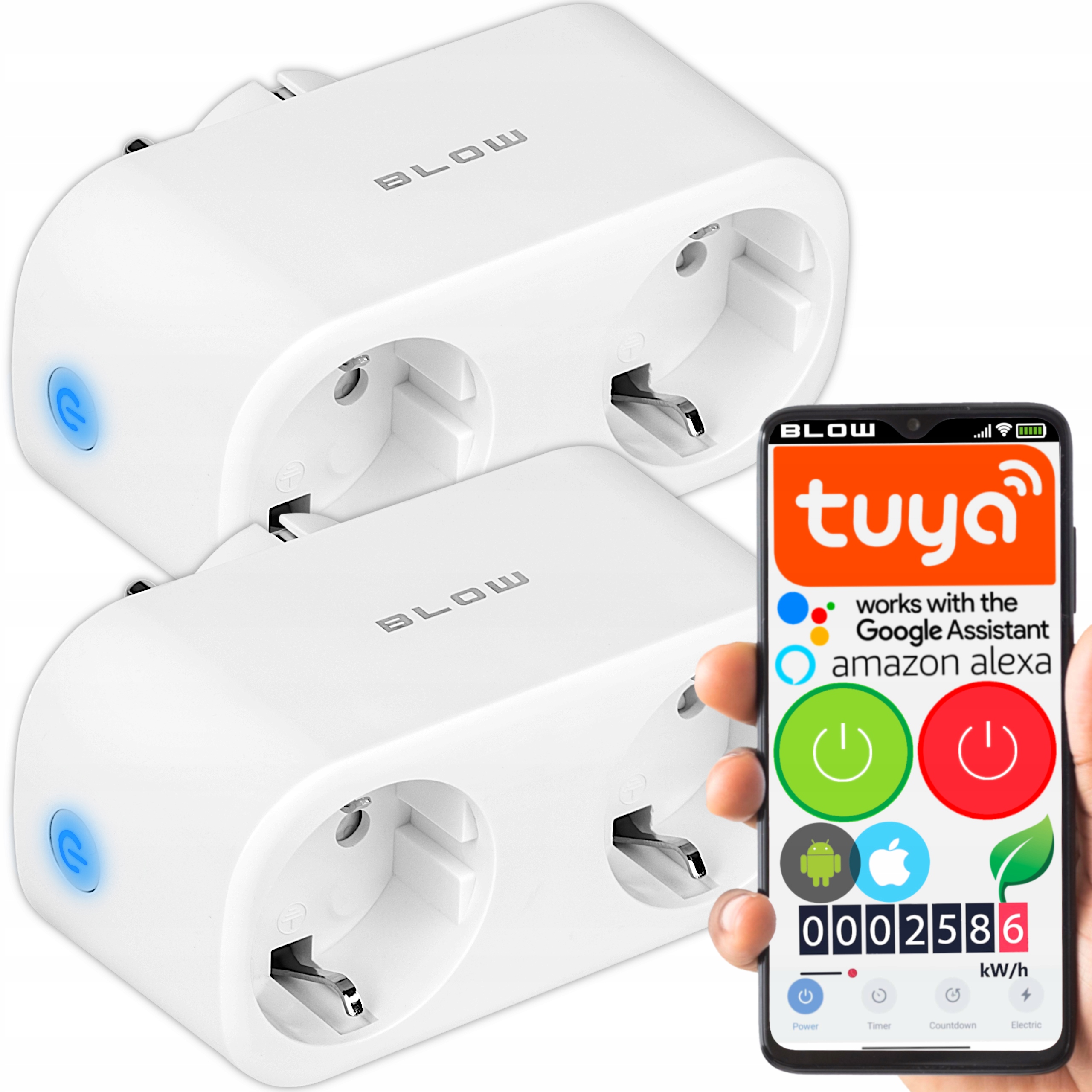 2x Inteligentne Gniazdko WiFi Smart Tuya Podwójne Watomierz Programator