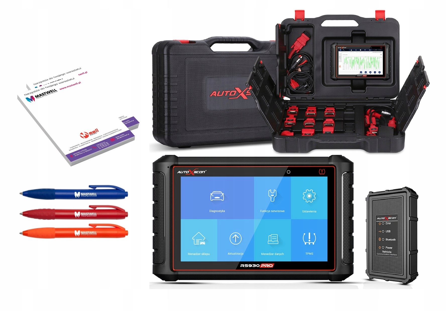 TESTER DIAGNOSTYCZNY RS930 PRO + ADAPTERY+ GADŻETY