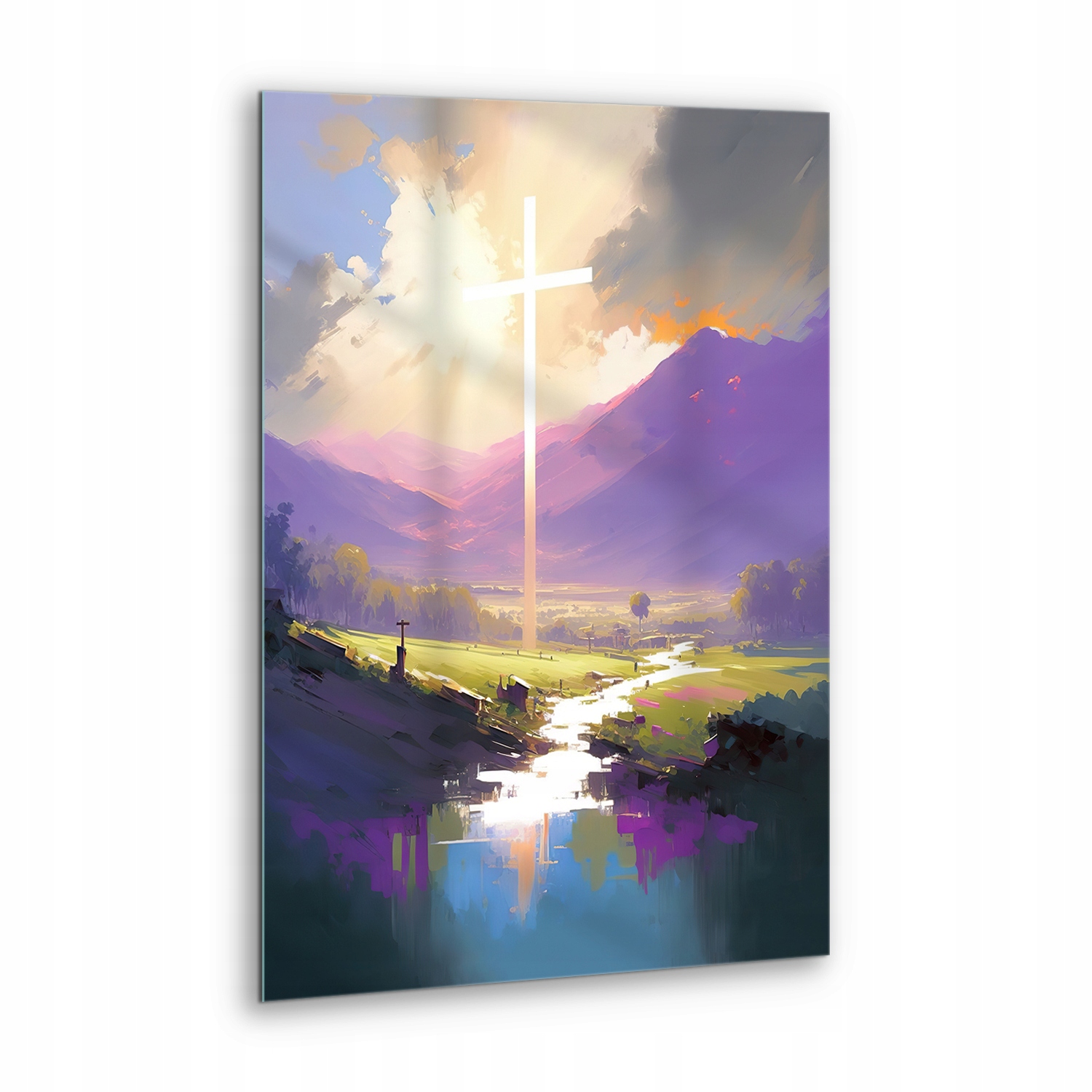 Obraz na skle do obývacího pokoje Světlo víry Kříž