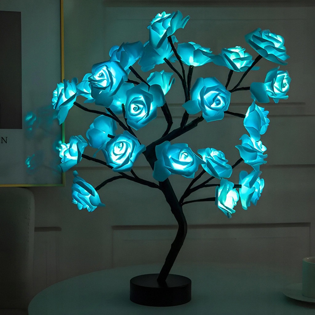 Lampka nocna Led z różami Usb 43 cm niebieska