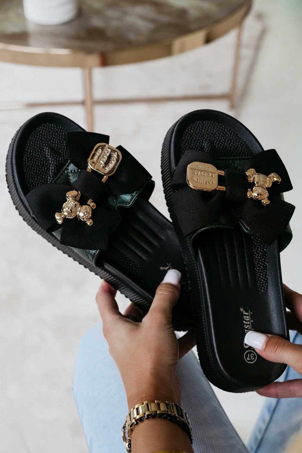 KLAPKI NA PLATFORMIE Z MISIEM TEDDY CZARNE 37