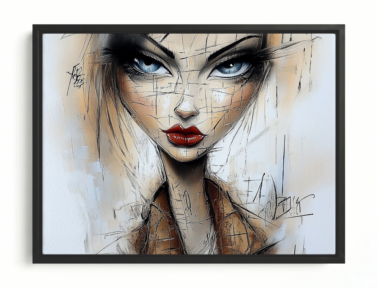 Obraz Rám American Box Moderní Portrét Žena Skica Modern Art 100x75