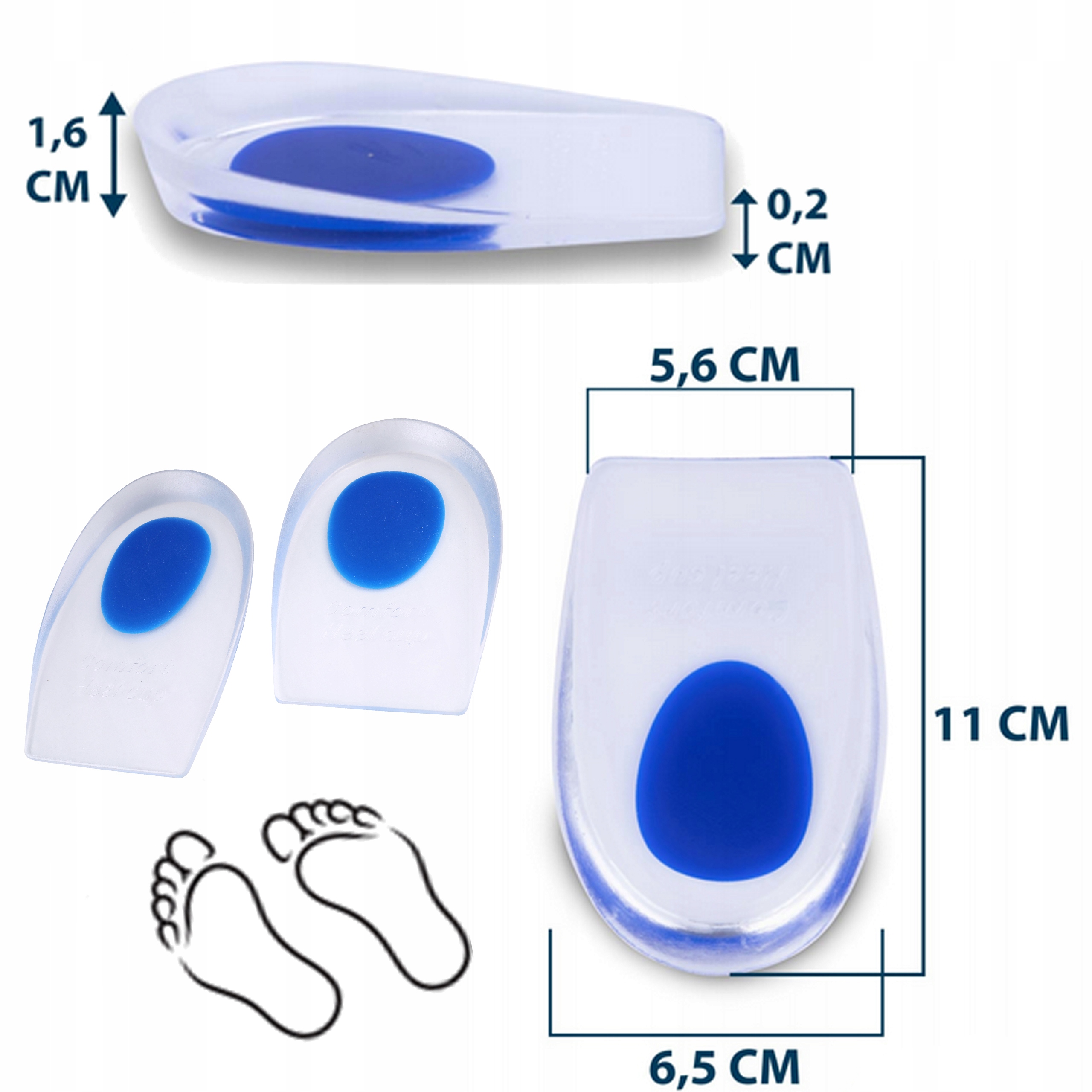 PODPIĘTKI ŻELOWE WKŁADKI DO BUTÓW SILIKONOWE NA OSTROGI PIĘTOWE 42-47 Kolor dominujący bezbarwny