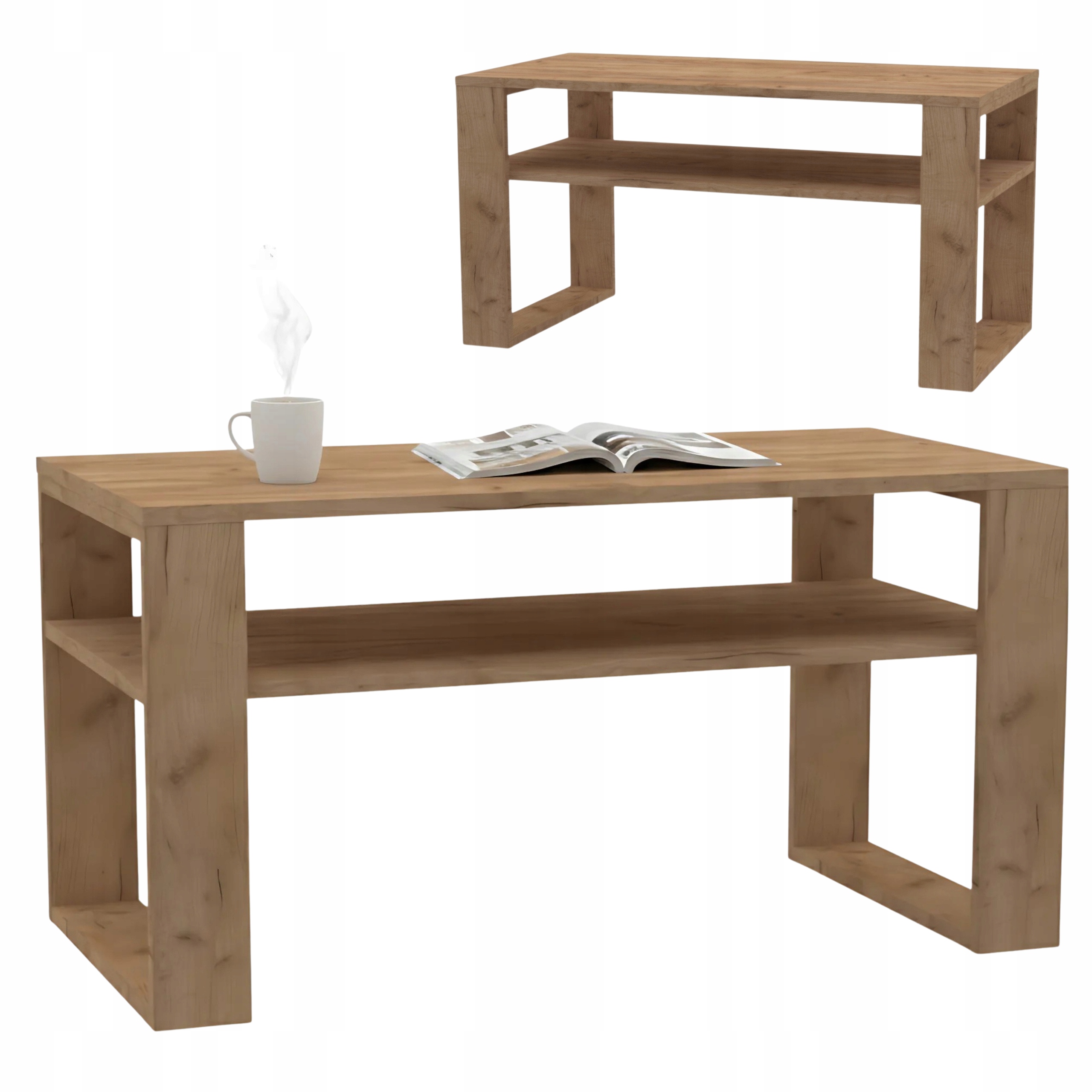 Kávový Stolek Lavička Dub Craft Zlatý obdélníkový stůl s policí 100 x 50 x 52 cm