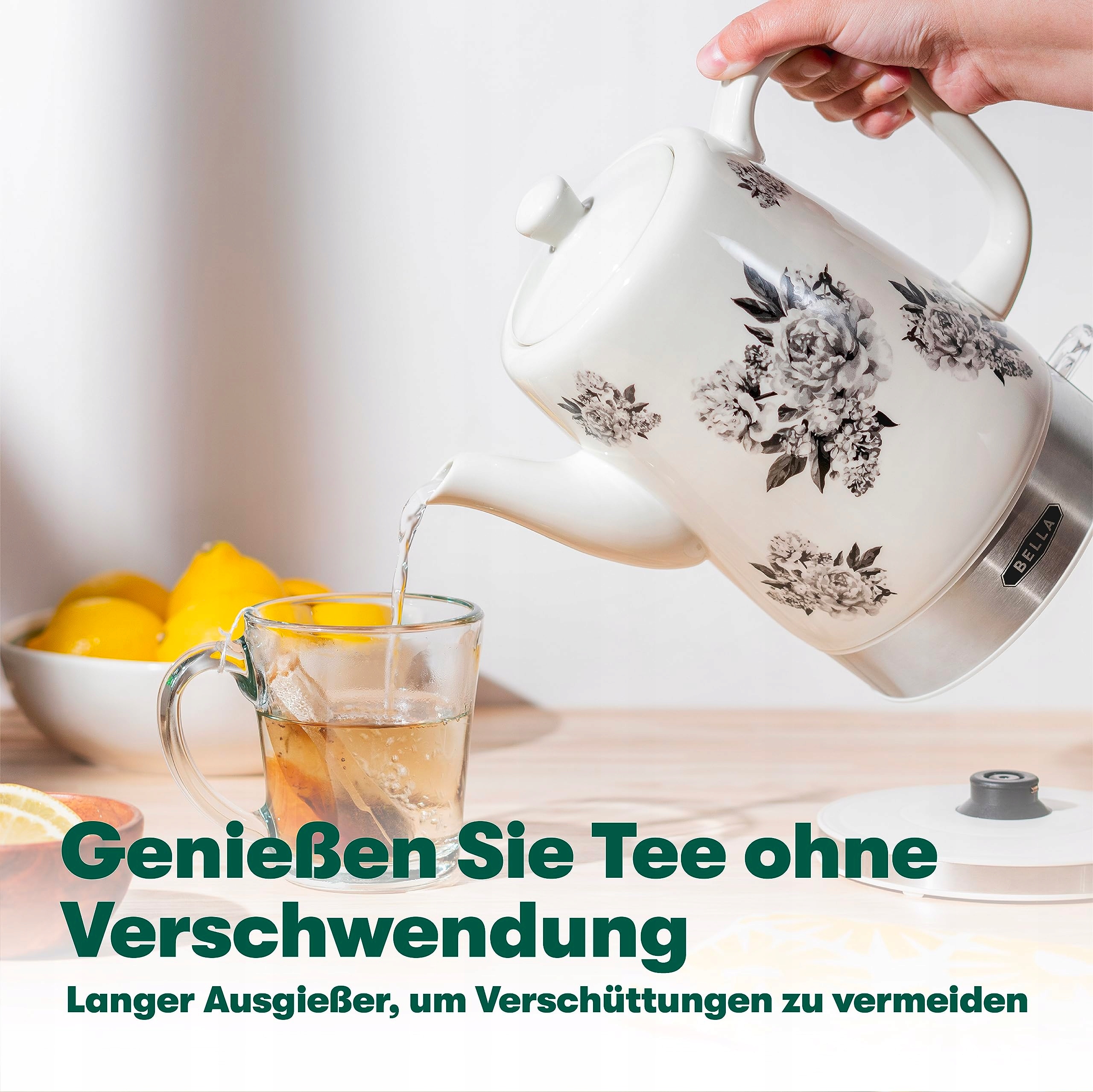 BELLA Czajnik Ceramiczny 1.5L Czarny Wzór Kwiatowy Ochrona Przegrzaniem — miniatura 4