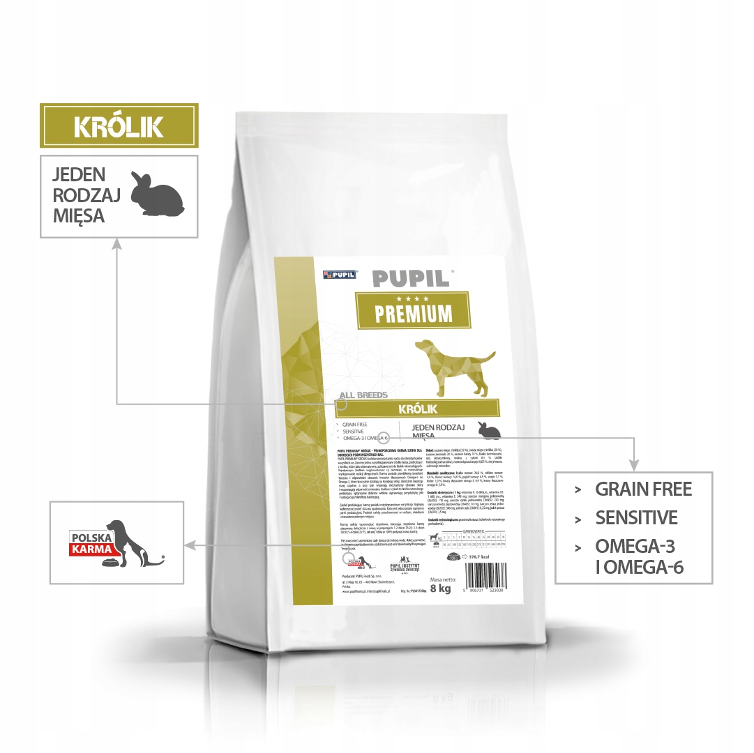 Pupil karma sucha Dla Psa Monobiałkowa królik 8 kg