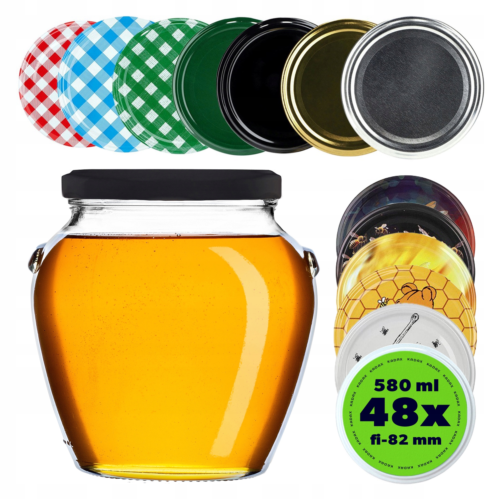 Sklenička 580 ml Sklenice Amfora Na Med Zavařeniny Skleněná 48ks Uzávěry Fi 82