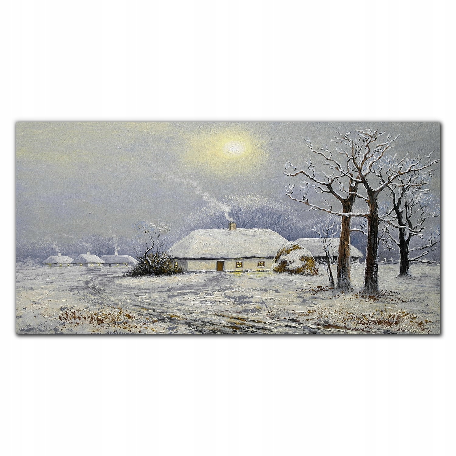 Obraz na plátně Zimní vesnice stromy chaty 140x70 cm